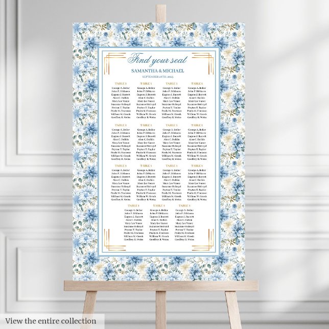 Romantic Dusty Blue Gold Boho Seating Chart (Romantic Dusty Blue Gold Boho Seating Chart)