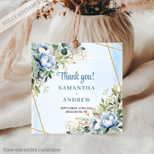 Romantic Dusty Blue Gold Glitter Wedding Favour Ta Tags