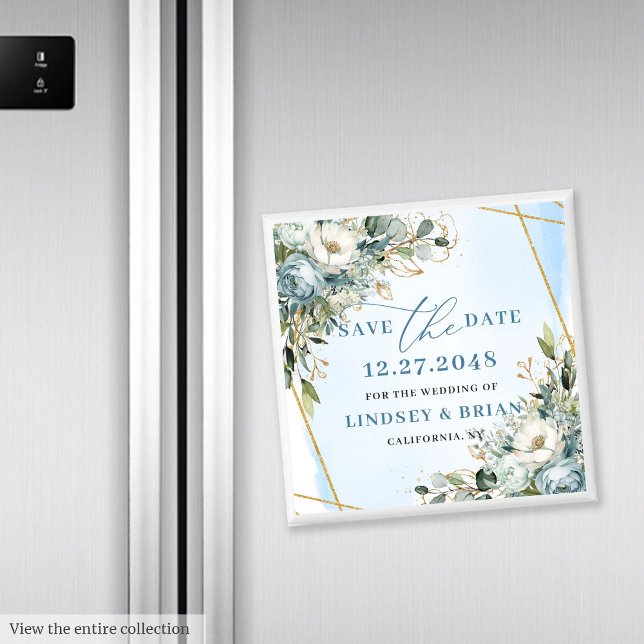 Romantic Dusty Blue Greenery Save the Date Magnet (Romantic Dusty Blue Greenery Save the Date Magnet)
