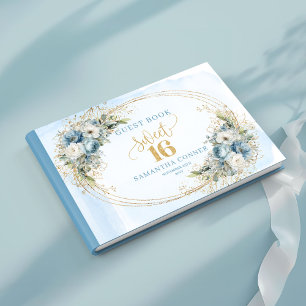 Romantic Dusty Blue Greenery Sweet 16th Sign In Guest Book