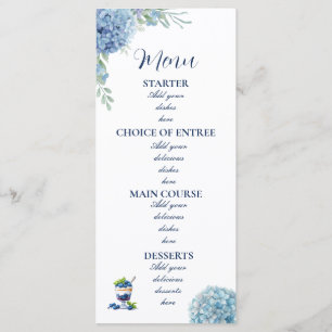 Romantic Dusty Blue Hydrangea Watercolor Wedding Menu