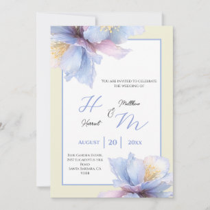 Romantic Dusty Blue Ivory Garden Wedding  Invitation