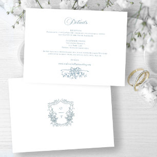 Romantic Dusty Blue Line Art Floral Wedding Enclosure Card