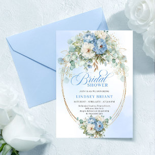 Romantic Dusty Blue Peonies Eucalyptus Bridal Show Invitation