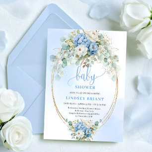 Romantic Dusty Blue Peony Eucalyptus Baby Shower  Invitation