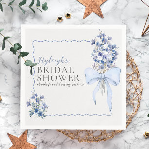 Romantic Dusty Blue Ribbon Bow Custom Napkin