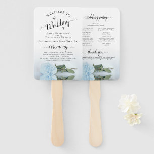 Romantic Dusty Blue Rose Elegant Wedding Program Hand Fan