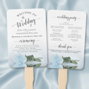 Romantic Dusty Blue Rose Elegant Wedding Program Hand Fan