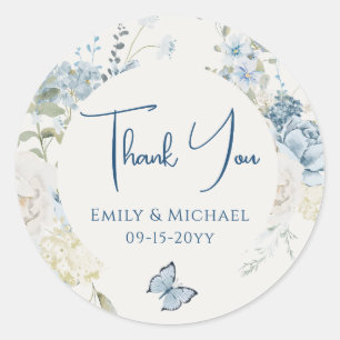 Romantic Dusty Blue Thank You Floral Wedding Classic Round Sticker