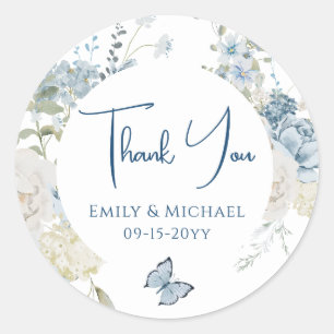 Romantic Dusty Blue Thank You Floral Wedding Classic Round Sticker