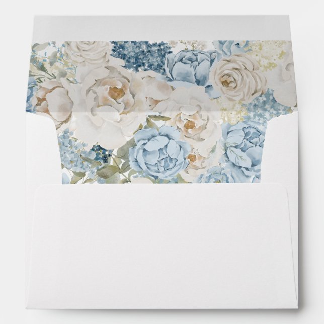 Romantic Dusty Blue Watercolor Floral Wedding Envelope (Back (Bottom))