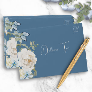 Romantic Dusty Blue Watercolor Floral Wedding Envelope