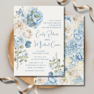 Romantic Dusty Blue Watercolor Floral Wedding Invitation