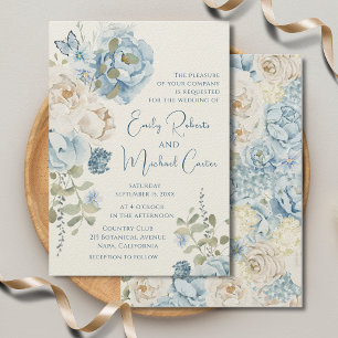 Romantic Dusty Blue Watercolor Floral Wedding Invitation