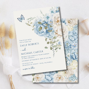Romantic Dusty Blue Watercolor Floral Wedding Invitation
