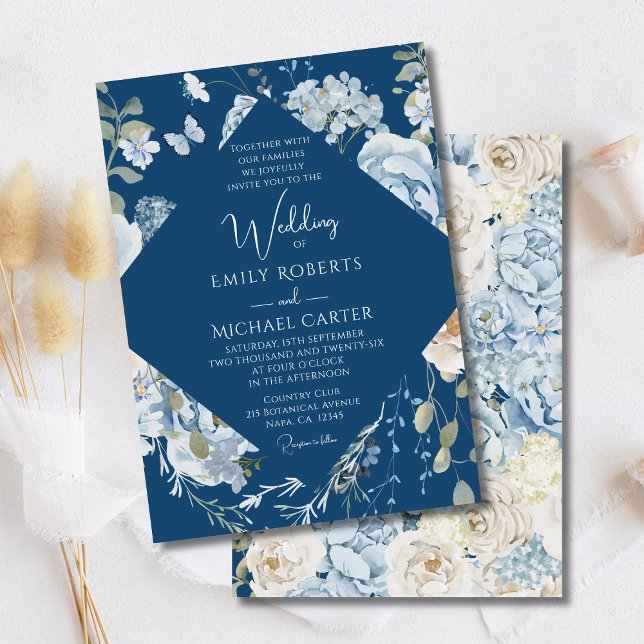 Romantic Dusty Blue Watercolor Floral Wedding Invitation (Creator Uploaded)