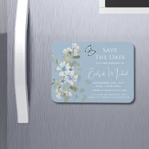 Romantic Dusty Blue Watercolor Floral Wedding Magnet