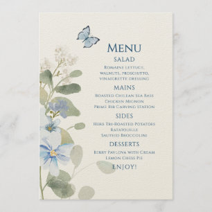 Romantic Dusty Blue Watercolor Floral Wedding Menu