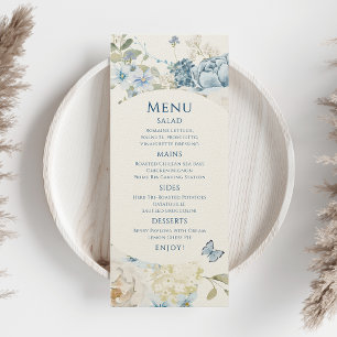 Romantic Dusty Blue Watercolor Floral Wedding Menu