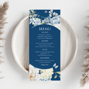 Romantic Dusty Blue Watercolor Floral Wedding Menu