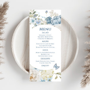 Romantic Dusty Blue Watercolor Floral Wedding Menu