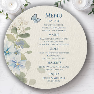 Romantic Dusty Blue Watercolor Floral Wedding Menu
