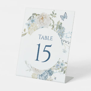 Romantic Dusty Blue Watercolor Floral Wedding Pedestal Sign