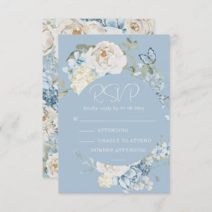 Romantic Dusty Blue Watercolor Floral Wedding RSVP