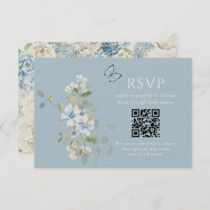Romantic Dusty Blue Watercolor Floral Wedding RSVP