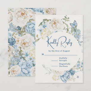 Romantic Dusty Blue Watercolor Floral Wedding RSVP Card
