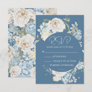 Romantic Dusty Blue Watercolor Floral Wedding RSVP Card