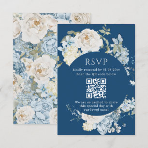 Romantic Dusty Blue Watercolor Floral Wedding RSVP Card