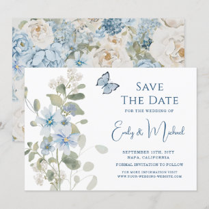 Romantic Dusty Blue Watercolor Floral Wedding Save The Date