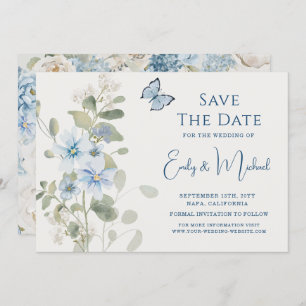 Romantic Dusty Blue Watercolor Floral Wedding Save The Date