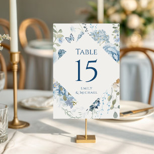 Romantic Dusty Blue Watercolor Floral Wedding Table Number