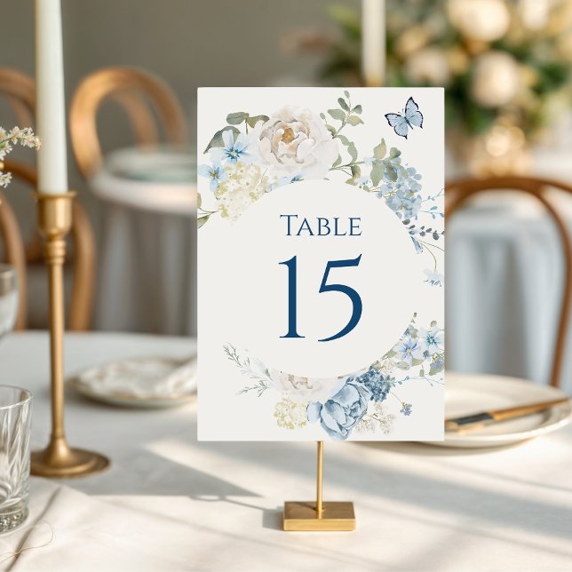 Romantic Dusty Blue Watercolor Floral Wedding Table Number (Creator Uploaded)