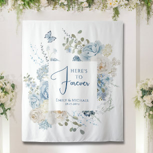 Romantic Dusty Blue Watercolor Floral Wedding Tapestry