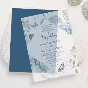 Romantic Dusty Blue Watercolor Floral Wedding Vellum Invitations