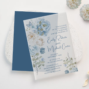 Romantic Dusty Blue Watercolor Floral Wedding Vellum Invitations