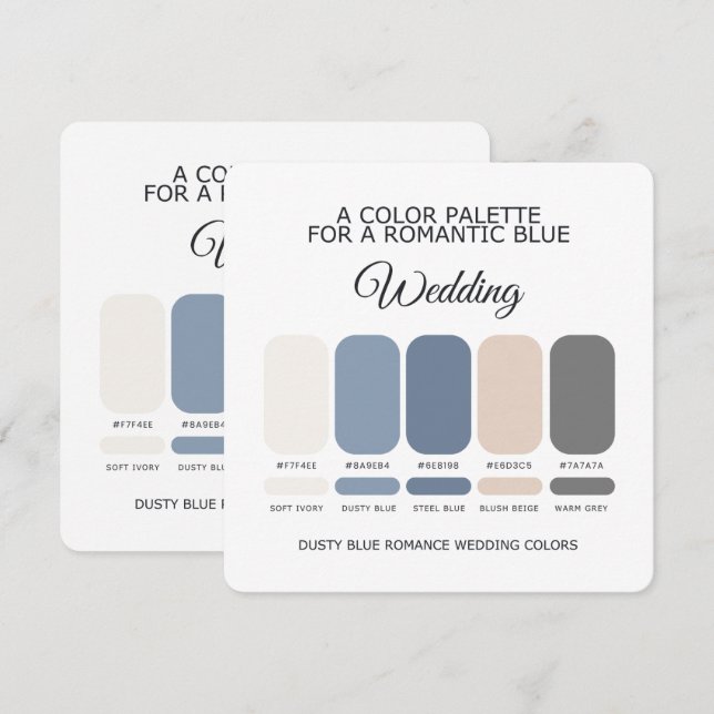 Romantic Dusty Blue Wedding Colour Palette Card (Front/Back)