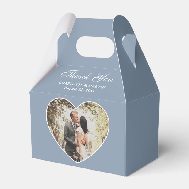 Romantic Dusty Blue Wedding Photo Favour Box (Front Side)