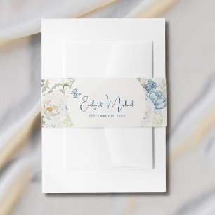 Romantic Dusty Blue Welcome Floral Wedding Invitation Belly Band