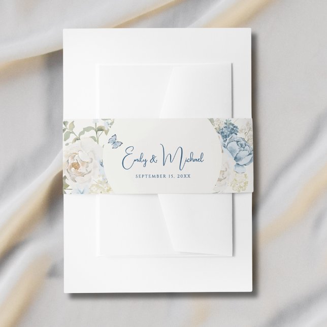 Romantic Dusty Blue Welcome Floral Wedding Invitation Belly Band (Creator Uploaded)