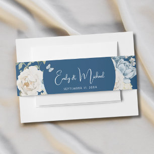 Romantic Dusty Blue Welcome Floral Wedding Invitation Belly Band