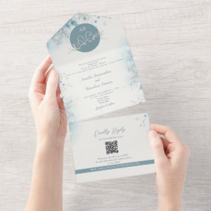 Romantic Dusty Blue Winter Wedding All In One Invitation