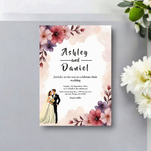 Romantic Dusty Floral Bride And Groom Chic Wedding Invitation