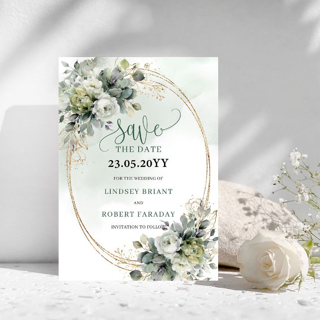Romantic Dusty Green Foliage Save The Date Card (Romantic Dusty Green Foliage Save The Date Card)