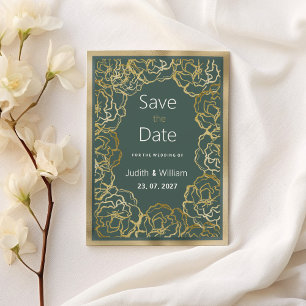 Romantic dusty green gold rose flora Save the Date Invitation