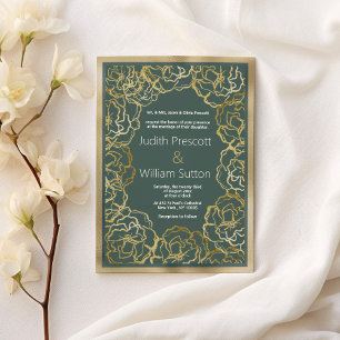 Romantic dusty green gold rose floral Wedding Invitation