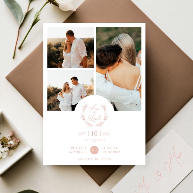 Romantic Dusty Pink  Botanical Branches 3 Photos Save The Date (Creator Uploaded)